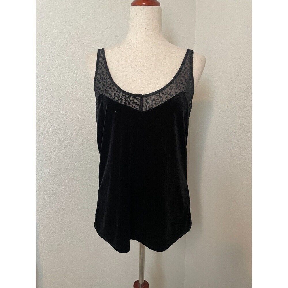 Andrea Jovine Black Velvet Cami Tank Womens Medium Leopard Mesh Grunge Goth Glam